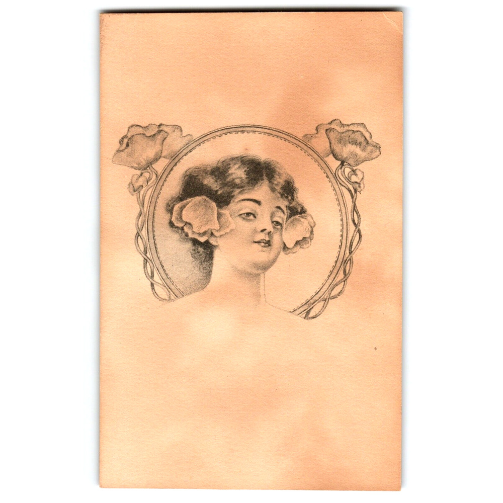 Glamour Beautiful Women In With Flowers In Her Hair Vintage Postcard Antique
